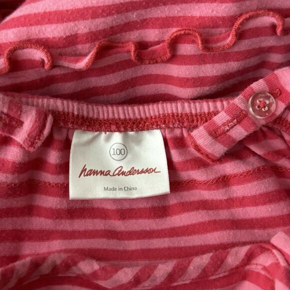 Hanna Andersson Dress‎ Girls 4 100 Pink Red Stripe Layered Lettuce Trim Summer - Picture 5 of 7